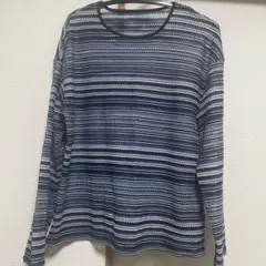 シンプル！青系ストライプ 長袖カットソー M