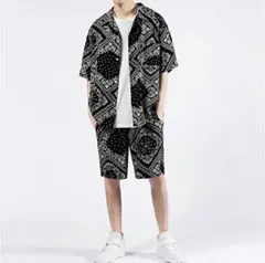 ペイズリー柄 セットアップ 黒 M