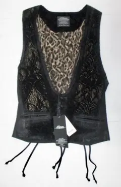 Roen レースアップ ベスト ブラック/レオパード 訳あり品 サイズ48