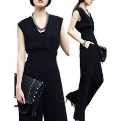 オールインワン パンツ ドレス パーティー  ロンパース　ワイドパンツ　ブラック