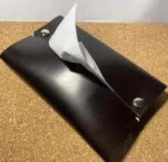 【本革】ポケットティッシュカバー　ハンドメイド　ブラック　レザー