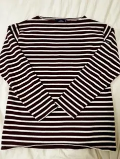 セントジェームス　ボルドーとナチュラルのストライプ長袖カットソー