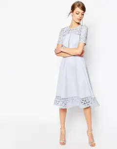 ASOS インポートパーティードレス　レース　ロングドレス　水色のサムネイル
