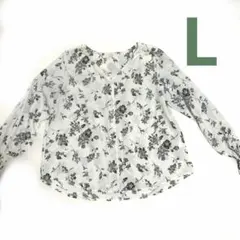花柄Vネック長袖シャツ　L