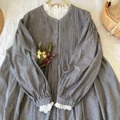 ココア様専用★サマンサモスモス★コットンリネン＊胸元ピンタックふんわりワンピース
