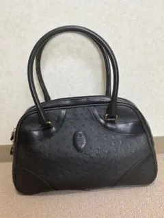 美品！ブラックレザーオーストリッチ風ハンドバッグ