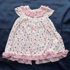 80cm　ノースリーブワンピース 花柄　ピンク　レース　リボン　Bebeのサムネイル