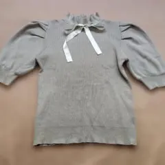 INGNI リボン付きライトグレーリブニット