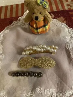 エレガントなパール付きバレッタ　ヴィンテージ