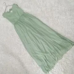 カシュクールシフォンロングワンピース (M) ノースリーブ フレア リボン