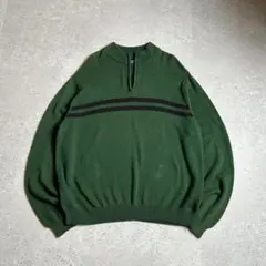 00s ハーフジップニット ワンポイント刺繍ロゴ 綿100 シティボーイ XXL