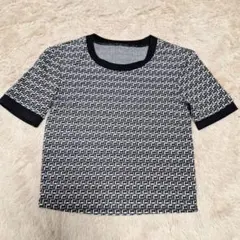 ザラ/ZARA 半袖 カットソー【S】クルーネック パターン ジャガード風
