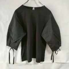 【タグ付】OPAQUE.CLIP 七分袖ブラウス　無地　綿素材　黒　M