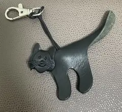 ラクオイエリア　黒猫　レザー　キーホルダー