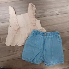 デニム　ショートパンツ　&　トップス　2点セット　90cm