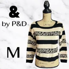 美品✨【&byP&D】クロップド丈ロゴボーダーニット　コットン　ベージュ　Mのサムネイル