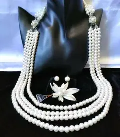 貝パール 4連 ネックレス ブレスレット ブローチ 帯留 イヤリング j14