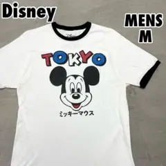 ディズニー　ミッキーマウスプリント　リンガーTシャツ　メンズMサイズ