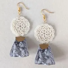 《139》タティングレース　インド刺繍リボン　ブルー　ピアス　イヤリング