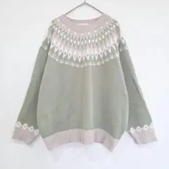 ehka sopo　ジャガードニット　セーター　求心柄　フリーサイズ　オリーブ