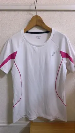 美品*アシックス*ラグランスリーブ Tシャツ ホワイト/ピンクasics