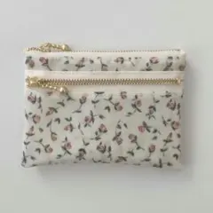 リバティ ハンドメイド ダブルファスナーミニポーチ フローティングフローラプティ