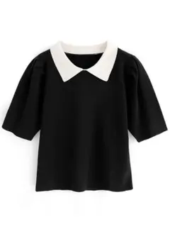 配色カラーパワショルニットトップス[dr561] Sサイズ ブラック