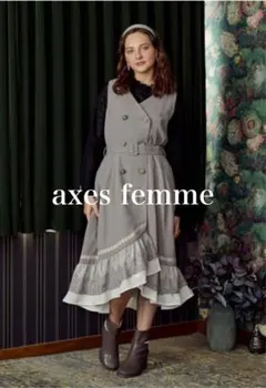 axes femme ジャンパースカート グレー レース フリル ベルト付