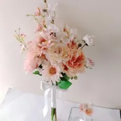 ウェディングブーケ ブートニア付　ガーベラ　ハンドメイド　結婚式　クラッチブーケ