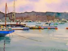 水彩画 港の風景 額装品 F6号サイズ - メルカリ