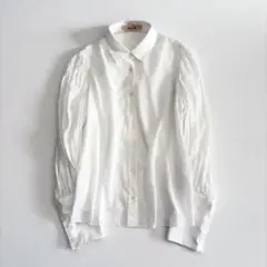 美品　バッカ　オーガンジーコンビ ギャザースリーブシャツ　ボリュームスリーブ　白のサムネイル
