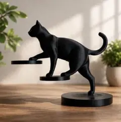 猫モチーフ 卓上収納スタンド ブラック