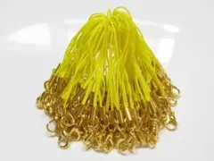 カニカン付　ストラップ　紐　１００本！　ヒモ　イエロー色×ゴールド色