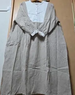 サマンサモスモス SM2 クレリック 配色 ワンピース ナチュラル 綿麻