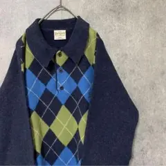 90s vintage 柄ニット　アーガイル　ウール　メンズL 古着　個性派