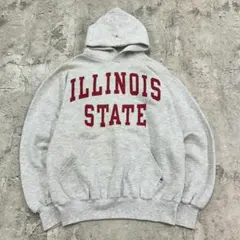 USA製　ラッセル　イリノイ州立大学　カレッジ　長袖パーカー　古着　杢グレー　M