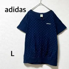 アディダスネオ 半袖Tシャツ　ドット柄　水玉　ネイビー　カジュアル　コットン　Lのサムネイル