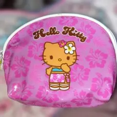 ハローキティトコナツシリーズ ラウンド型ポーチ ピンク日焼けキティレア