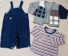 ファミリア80サイズ　ベビー服　3点セット　カーディガン　長袖　オーバーオール