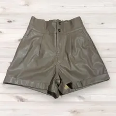 新品未使用ブラウン レザーハイウエストショートパンツ Fサイズ