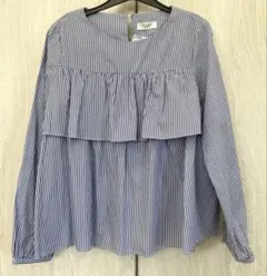 新品タグ付きTe chichi フリル付きストライプ長袖ブラウス