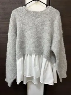 試着のみ タグなし coca バックリボン異素材 ドッキングニット トップス