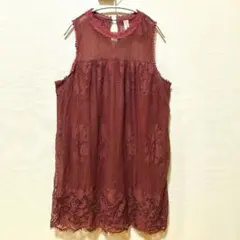 美品】axes femme ワインレッド フリル ノースリーブワンピース M