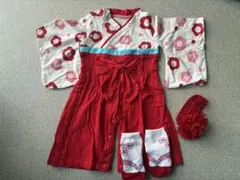 赤 白 花柄 袴ロンパース 80