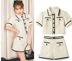 GRL グレイル　ツイード配色パイピングジャケットXショートパンツセットアップ