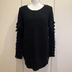 Rady♡黒ニットワンピース♡長袖♡オーバーサイズ♡フリンジ袖 ♡トップス