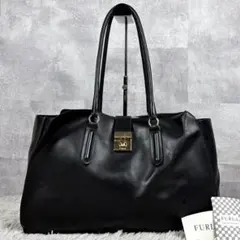 美品 FURLA オールレザー トートバッグ 肩掛け ロック 仕切り ブラック