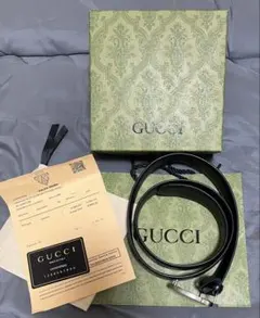 GUCCI ブラックレザー ベルト GGパターン