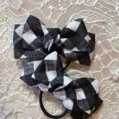 チェック柄リボンヘアゴム2個セット