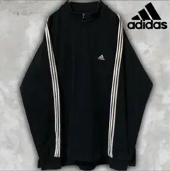 adidas ハーフジップ　スウェット　トレーナー　刺繍ロゴ　3ストライプ　古着